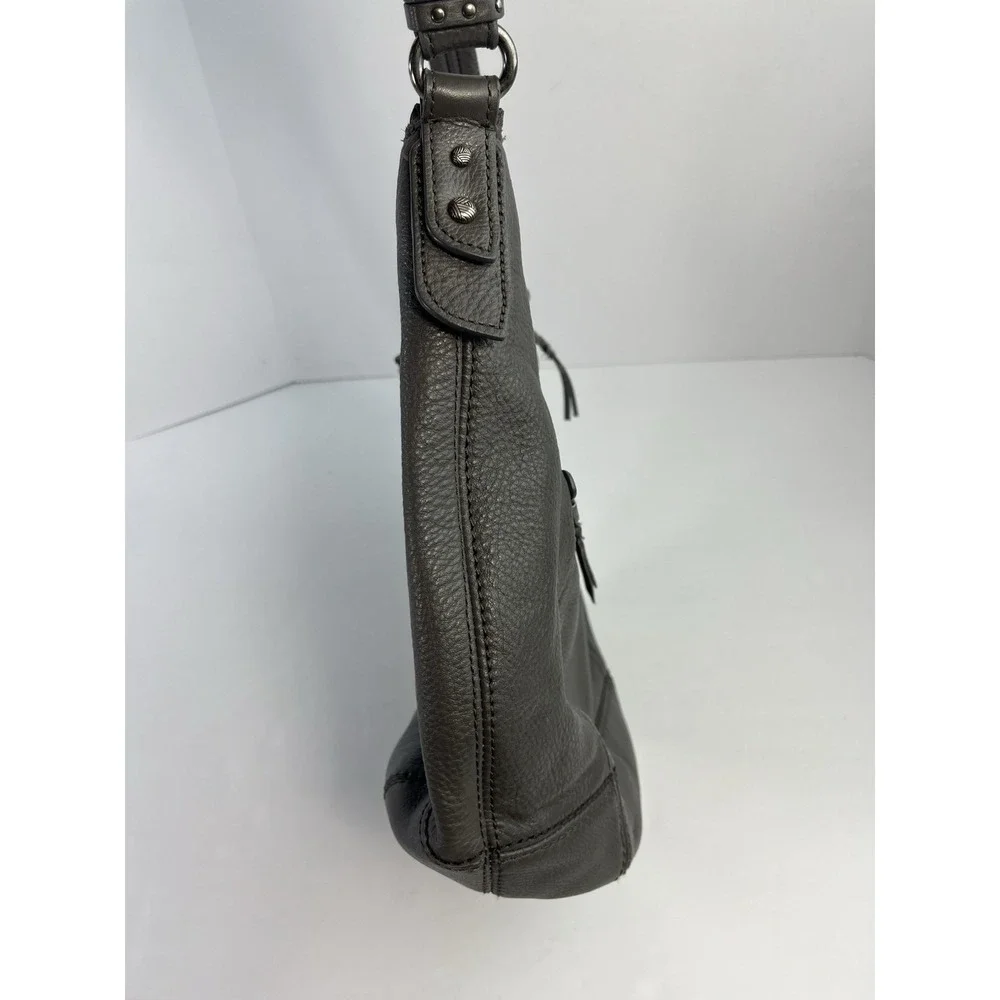 The Sak Sequoia Pebbled Leather Medium Hobo Shoulder Bag Gray Purse Tote